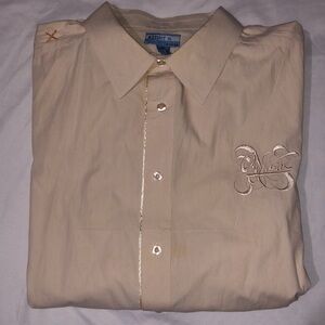 Men's AZZURE Denim Detailed Cream Button Down 3X